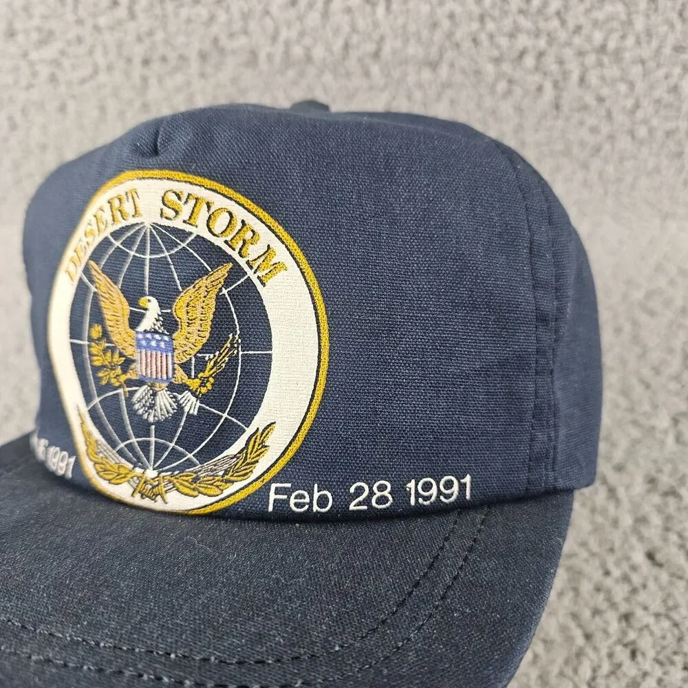 Vintage Desert Storm Hat Navy Blue Snapback 1991 USA Made Eagle Seal Logo VTG